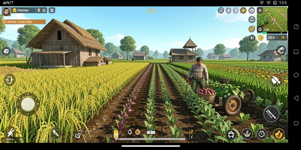 Gameplay AFK77 yang menampilkan aktivitas pertanian seru dan menyenangkan.