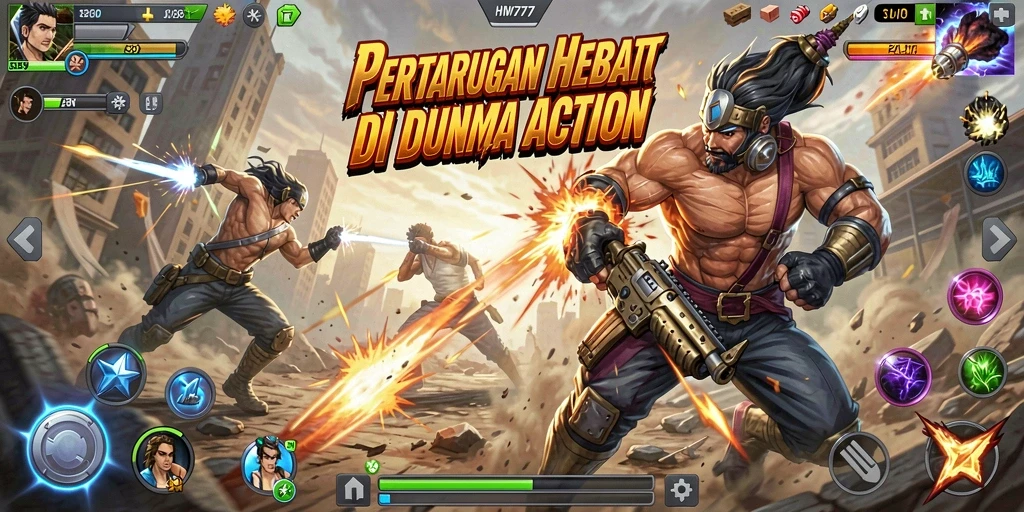 Screenshot HW777 menunjukkan aksi bertempur yang intens dan mendebarkan.