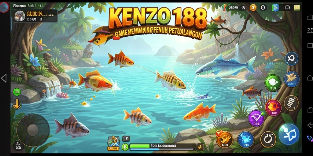 Screenshot gameplay KENZO188 yang menunjukkan aksi memancing yang seru.