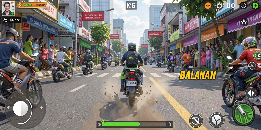 Tampilan gameplay seru di KG778 dengan aksi balapan motor yang cepat.