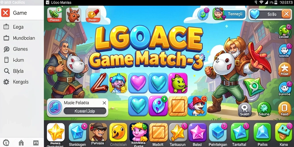 Tangkapan layar LGOACE menampilkan gameplay Match-3 yang menarik dan penuh warna.