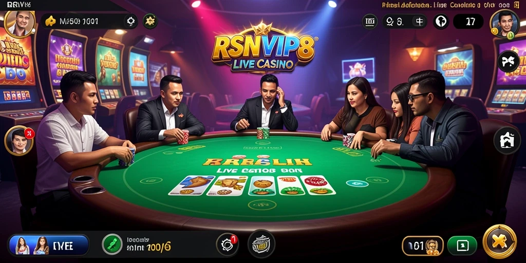 Screenshot RSNVIP8 menunjukkan suasana permainan Live Casino yang mendebarkan.
