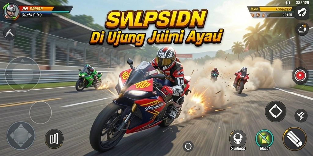 Screenshot gameplay SVIPSIDN yang menampilkan balapan motor yang intens.