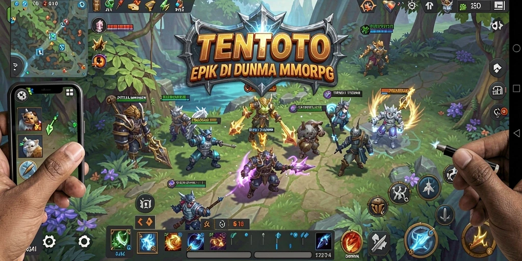 Screenshot gameplay TENTOTO menampilkan pertarungan epik antara karakter dan monster.