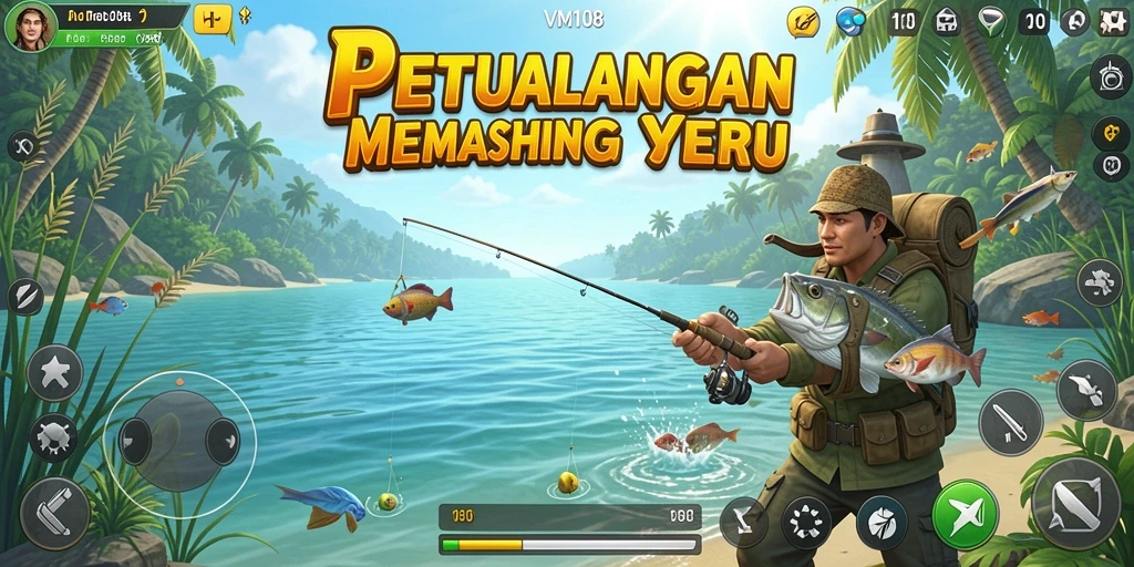 Tampilan gameplay menarik dari VM108 yang menggambarkan aktivitas memancing.